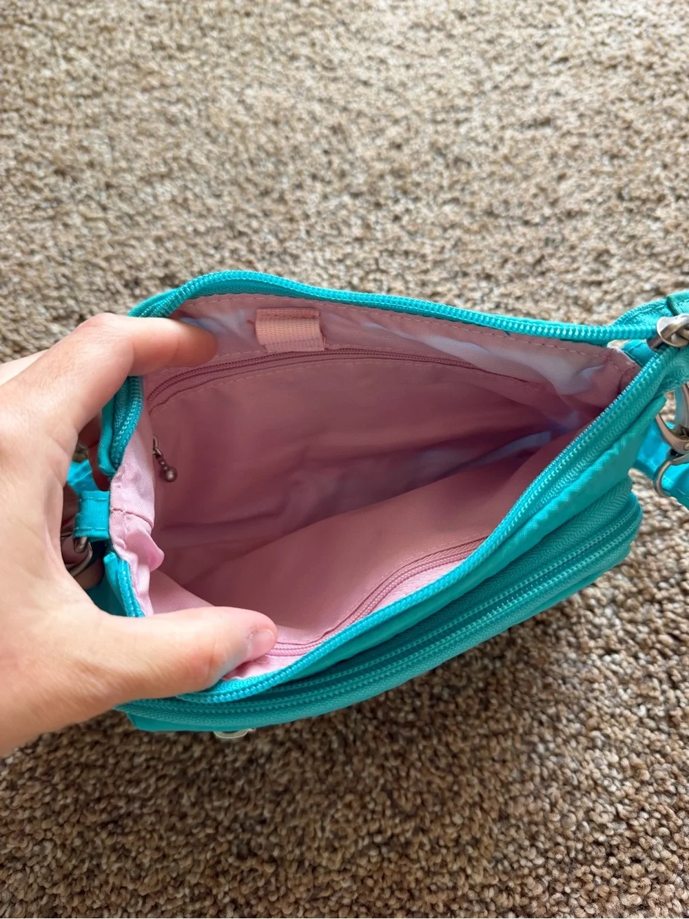 BAGGALLINI Bright Teal Turquoise Small Nylon Zippered Crossbody Shoulder Bag